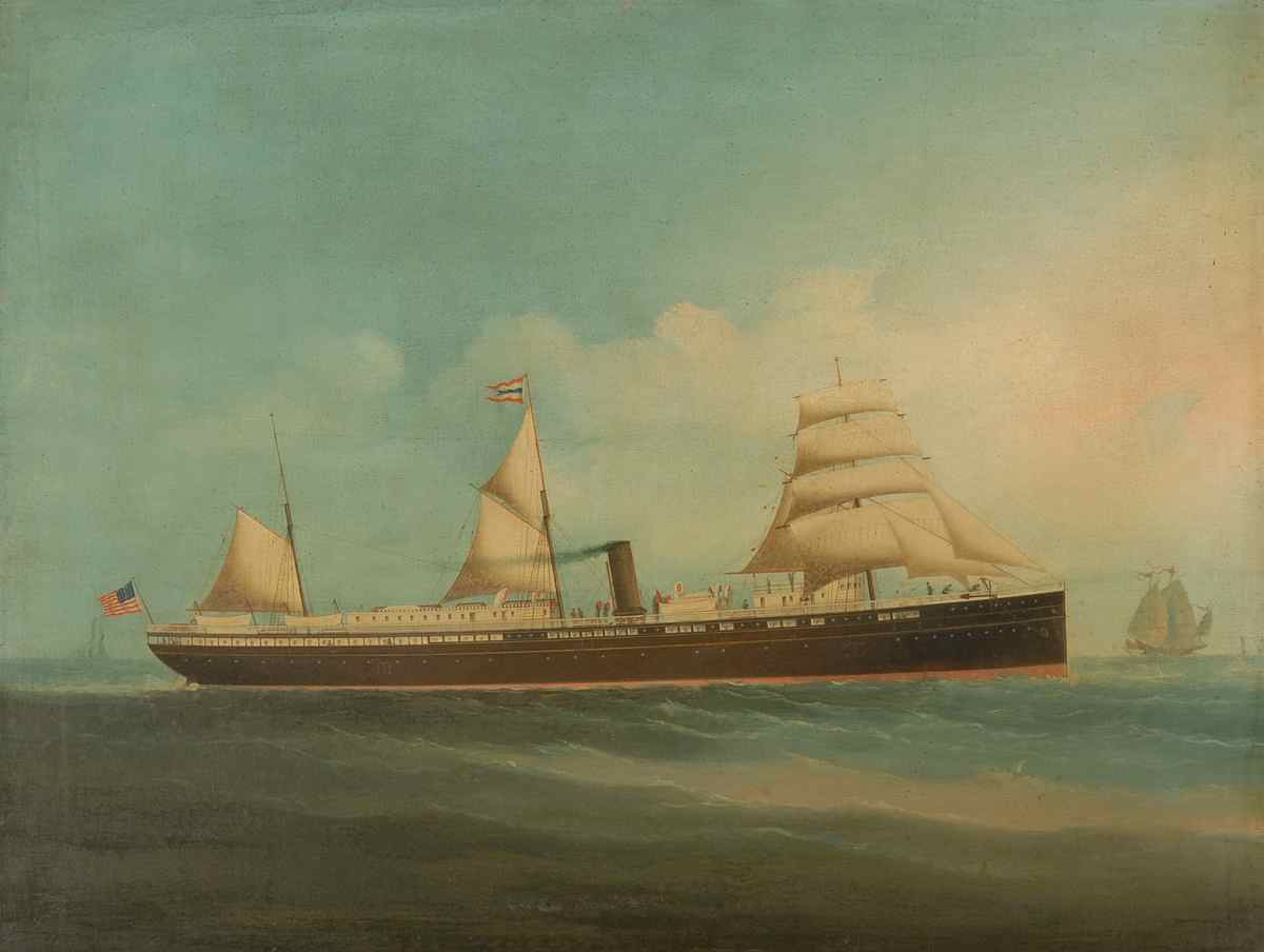 Appraisal: FRAMED CHINESE EXPORT SHIP PAINTING Late th CenturyA steam sail