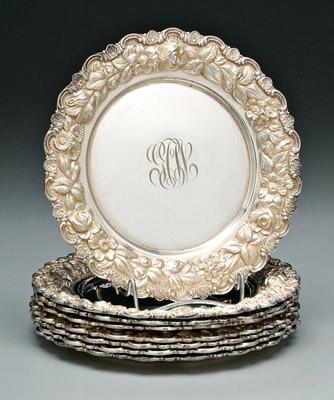 Appraisal: Eight Stieff repouss eacute sterling plates round floral repouss eacute