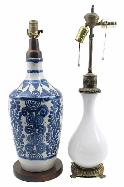 Appraisal: A French opaline glass table lamp together with a glazed