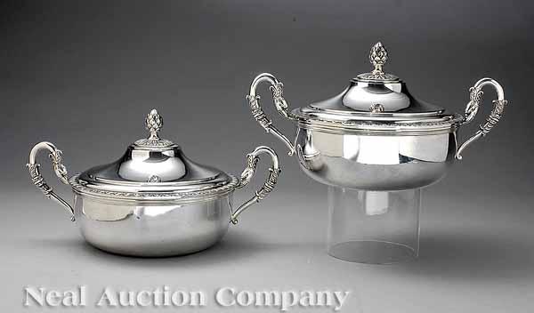 Appraisal: A Pair of English Neoclassical-Style Silverplate Covered Vegetables each two-handled