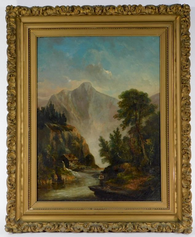 Appraisal: C American Mountain River O C Landscape Painting United States