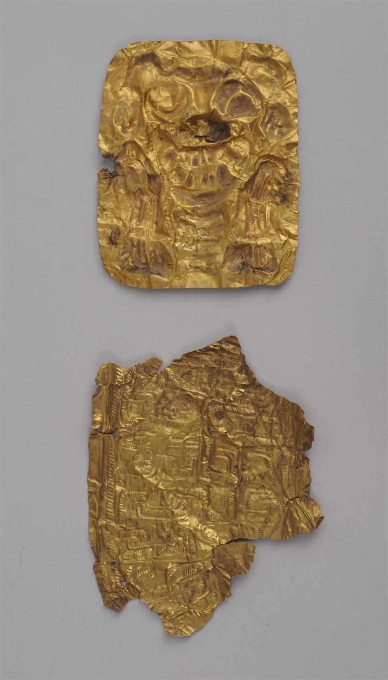 Appraisal: TWO CHINESE REPOUSS GOLD FOIL FRAGMENTS The one worked with