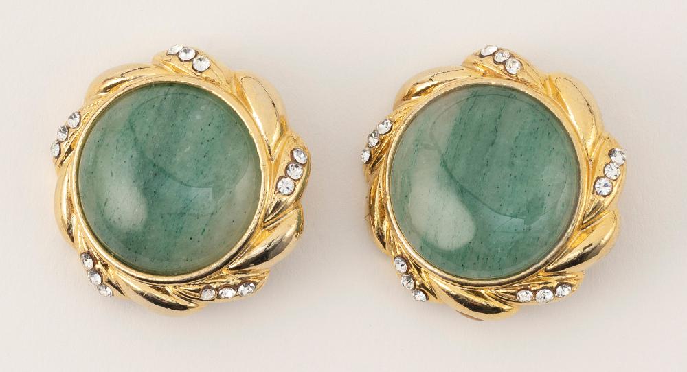 Appraisal: PAIR OF GOLD TONE AND JADE EARRINGS TH CENTURYPAIR OF