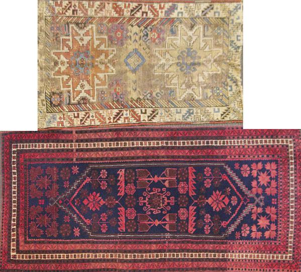 Appraisal: TWO AREA RUGS One on blue ground with repeating red