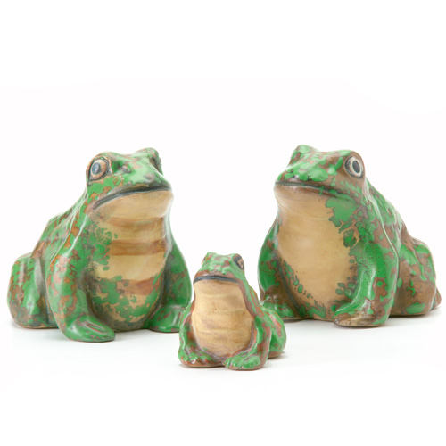 Appraisal: WELLER Three Coppertone frog figures Repaired feet on two larger