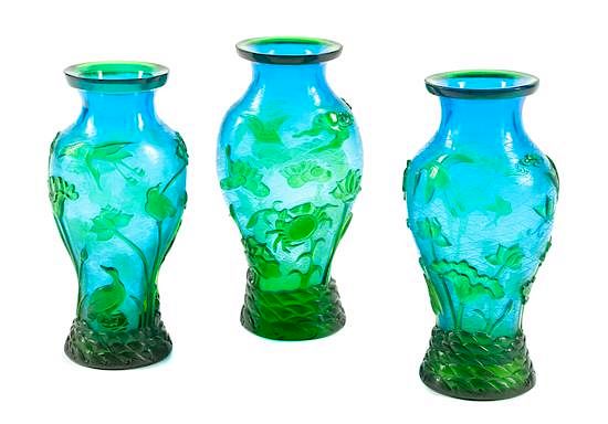 Appraisal: A Peking Glass Three-Piece Garniture Height of tallest inches A