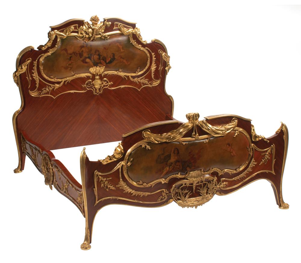 Appraisal: Louis XV-Style Gilt Bronze-Mounted Kingwood and Vernis Martin Bedstead serpentine