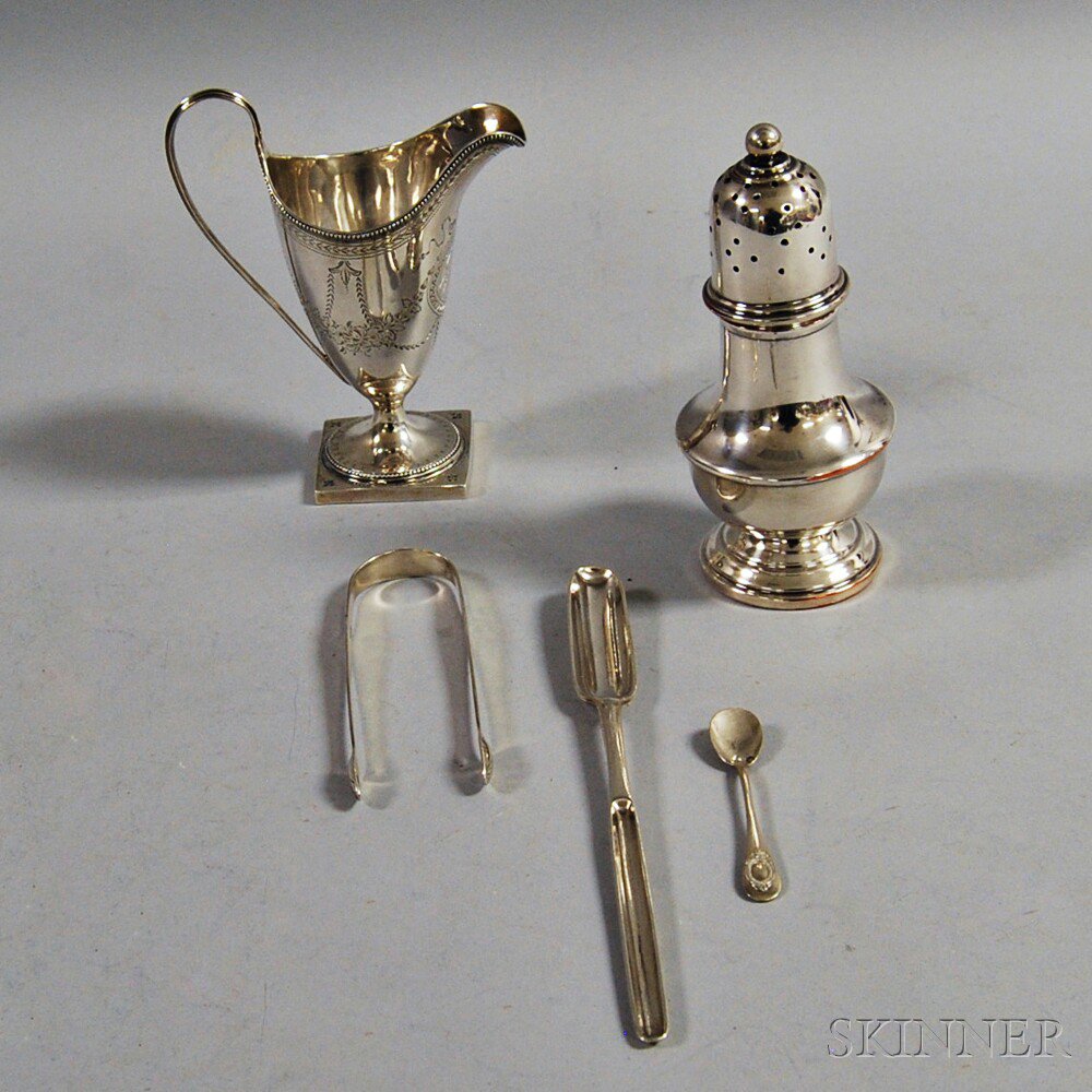 Appraisal: Five Pieces of Sterling Silver Tableware a monogrammed English creamer