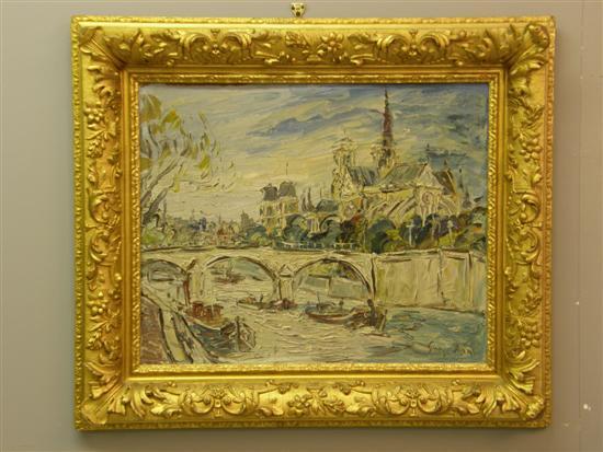 Appraisal: George Hann Paris landscape with the River Seine and Notre