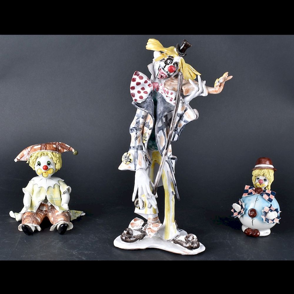 Appraisal: Three Clown Figurines Three Vintage Hand Painted Ceramic Clown Figurines