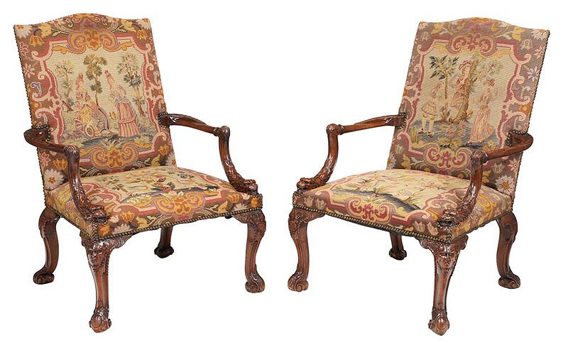 Appraisal: Good Pair George II Style Carved Library Chairs British late