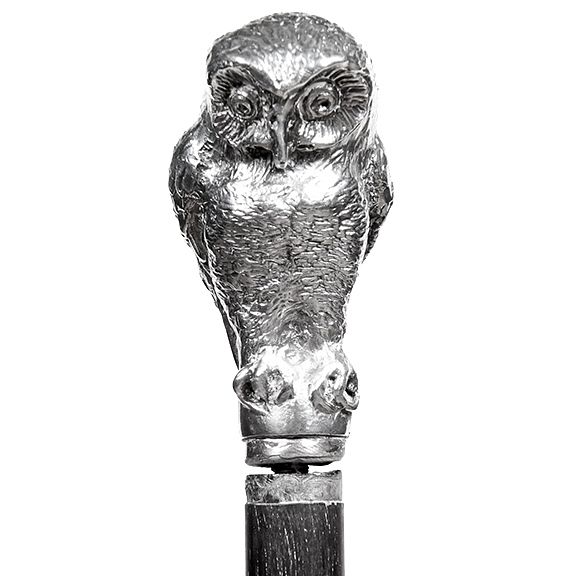 Appraisal: Silver Owl Cane Mid th Century- A nice silver metal