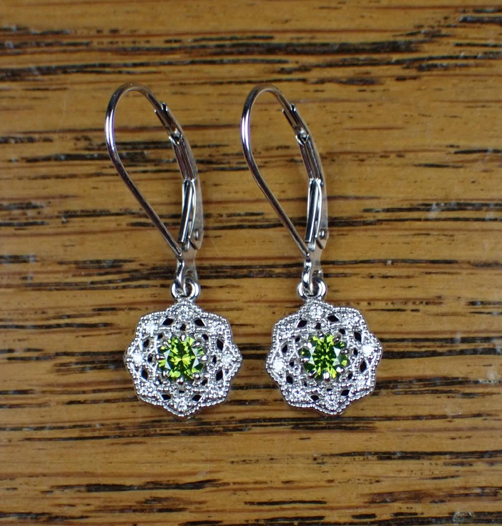 Appraisal: PAIR OF FANCY GREEN DIAMOND DANGLE EARRINGS each k white