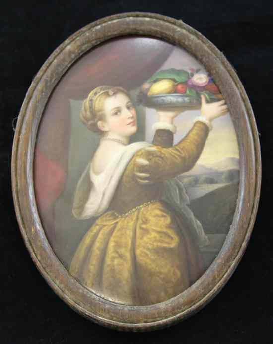 Appraisal: A Continental porcelain oval plaque late th century painted with