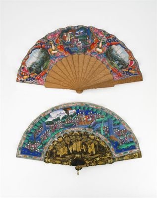 Appraisal: Two Chinese fans each painted with many small figures one