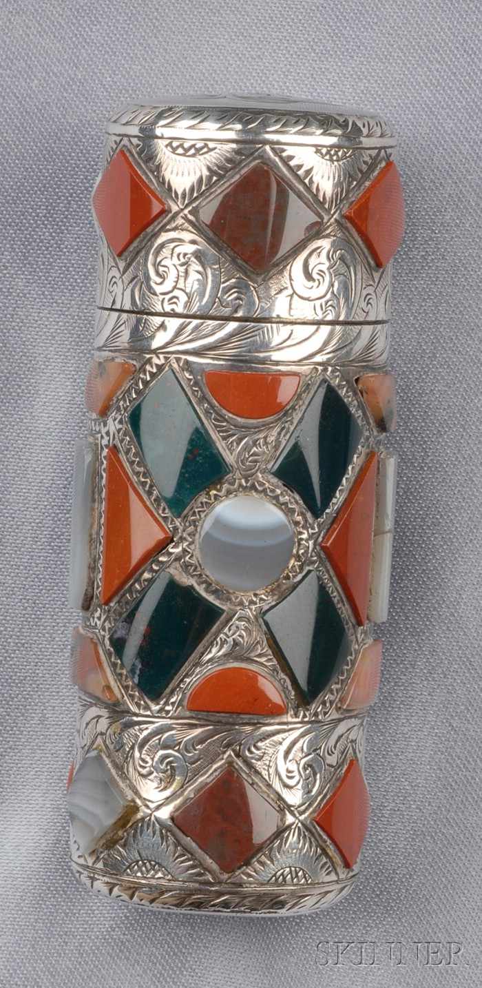 Appraisal: Victorian Sterling Silver and Scottish Agate Perfume late th century