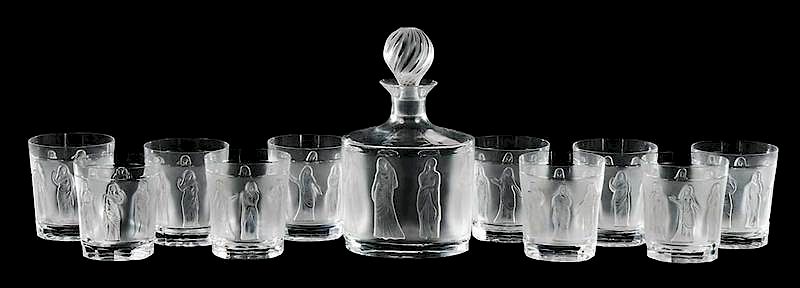 Appraisal: Lalique Femmes Decanter Set Ten Glasses engraved Lalique France decanter