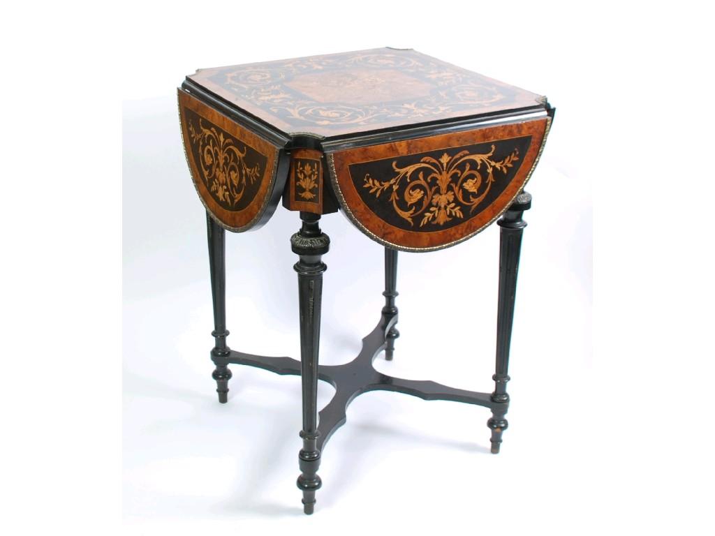 Appraisal: LATE NINETEENTH CENTURY FRENCH EBONISED FIGURED WALNUTWOOD AND MARQUETRY INLAID