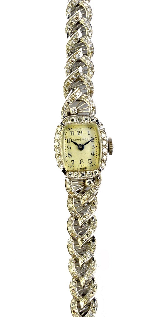 Appraisal: A white gold and diamond set Longines bracelet wristwatch the