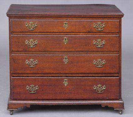 Appraisal: CHIPPENDALE WALNUT CHEST OF DRAWERS The rectangular molded top above