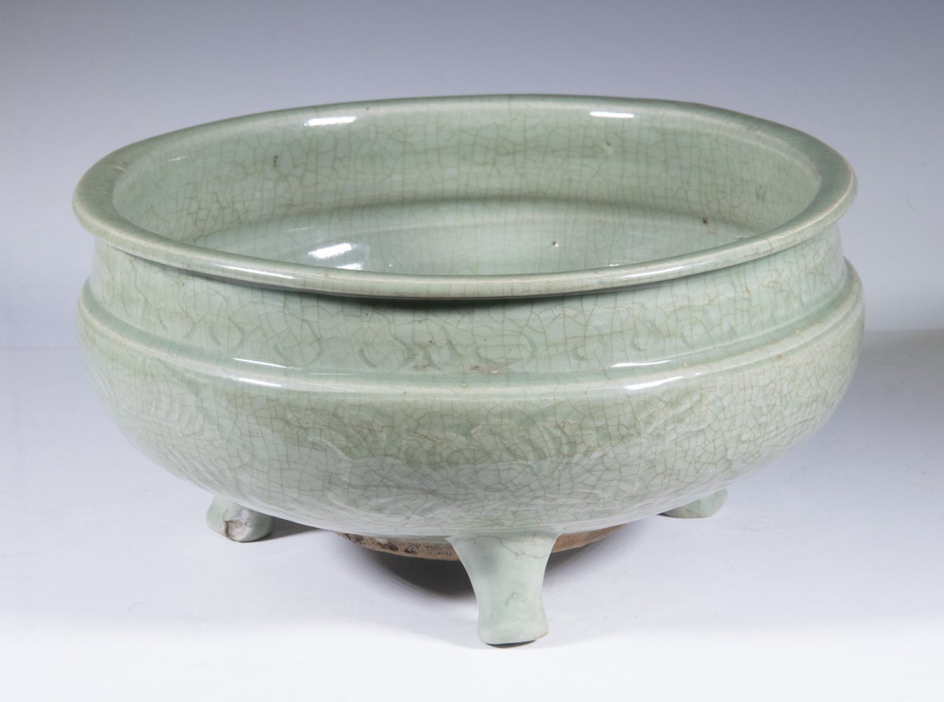 Appraisal: CHINESE FOOTED CENSER Rare Ming Dynasty Style Celadon Glazed Tripod