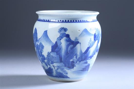 Appraisal: CHINESE BLUE AND WHITE PORCELAIN JAR Painted in Kangxi style