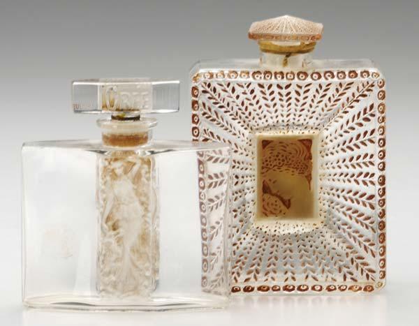 Appraisal: R LALIQUE Two perfume bottles of clear and frosted glass