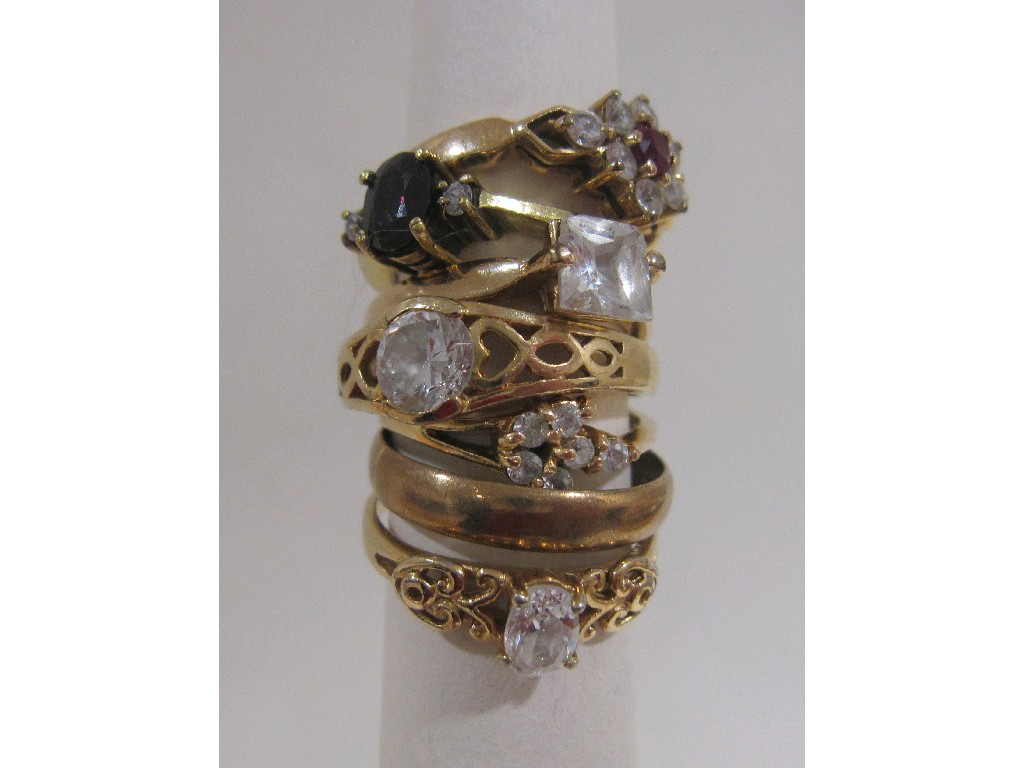 Appraisal: Seven various gilt metal and gem set dress rings