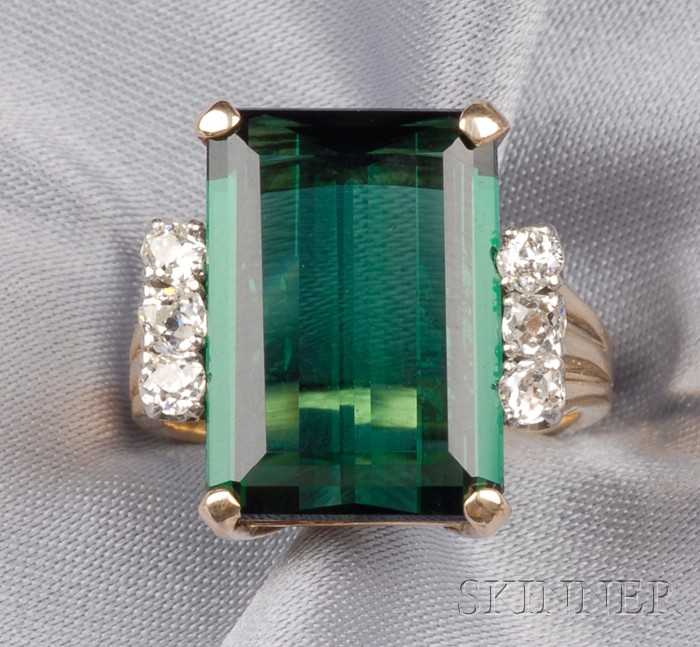 Appraisal: kt Gold Green Tourmaline and Diamond Ring Raymond Yard set