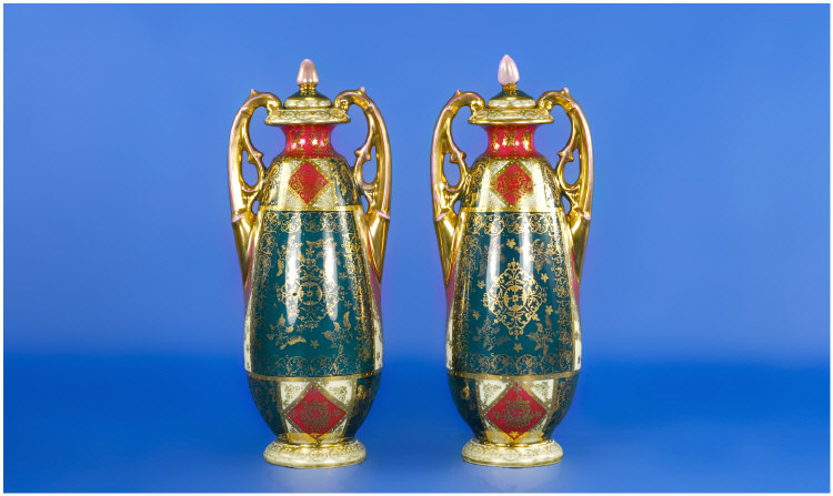 Appraisal: Pair Of French Style Vases And Covers Showing Classical Scenes