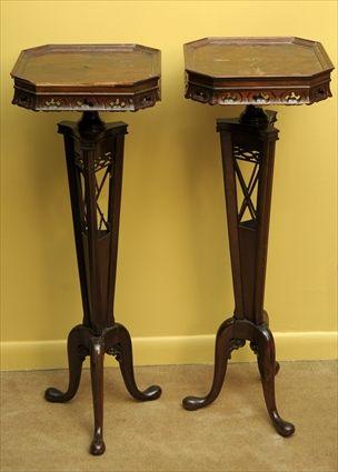 Appraisal: Pair of Chippendale-Style Mahogany Torcheres x x in