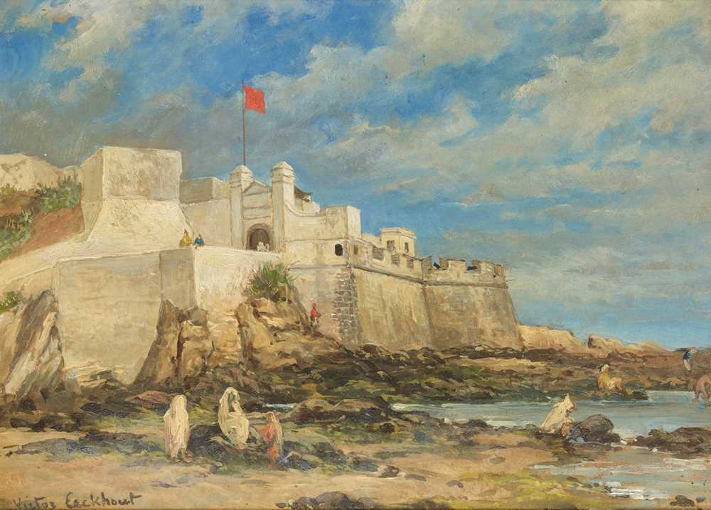 Appraisal: VICTOR EECKHOUT BELGIAN - BELOW THE RAMPARTS TANGIERS Signed oil