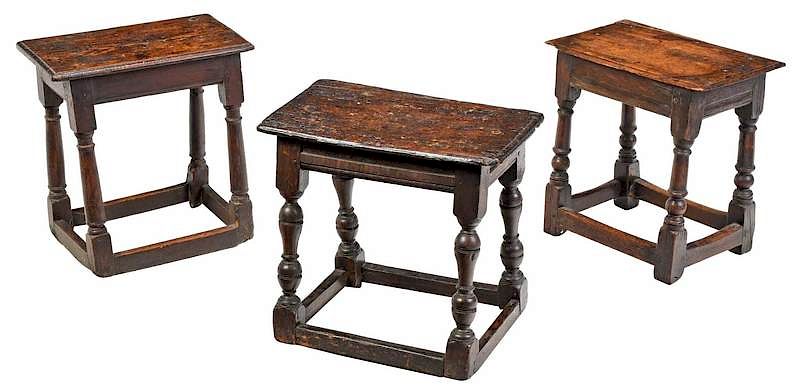 Appraisal: Three Early English Oak Joint Stools late th early th