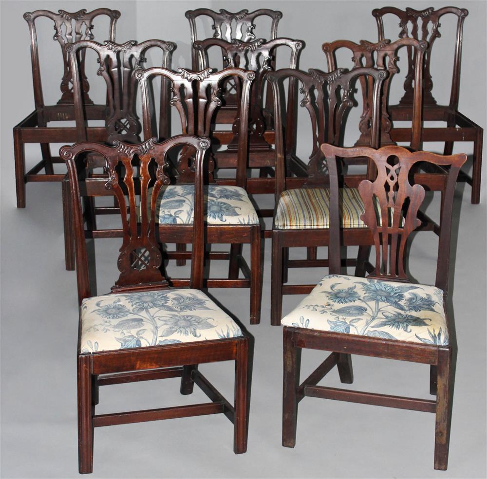 Appraisal: SET OF NINE GEORGIAN PROVINCIAL CHIPPENDALE STYLE CARVED MAHOGANY DINING