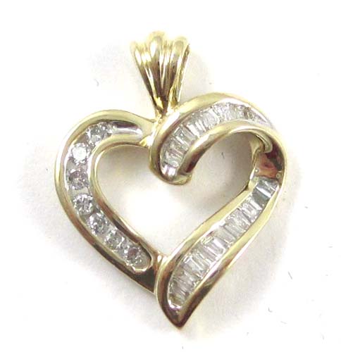 Appraisal: DIAMOND AND FOURTEEN KARAT GOLD PENDANT The open heart pendant