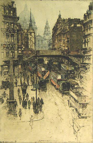 Appraisal: Luigi Kasimir Austrian - Ludgate Hill Color etching printed on