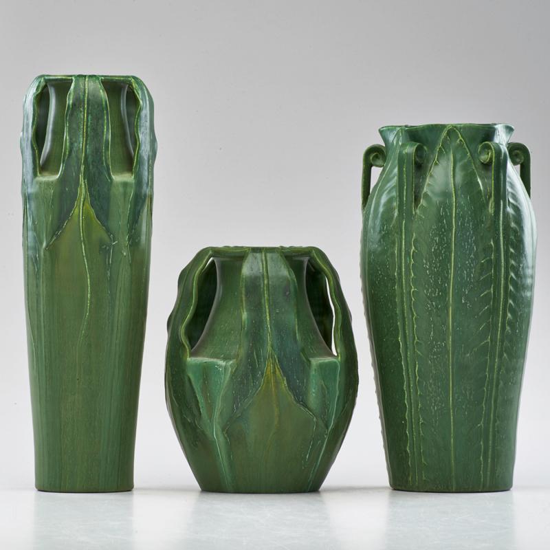 Appraisal: KEVIN HICKS EPHRAIM FAIENCE POTTERY Three reproduction vases in the