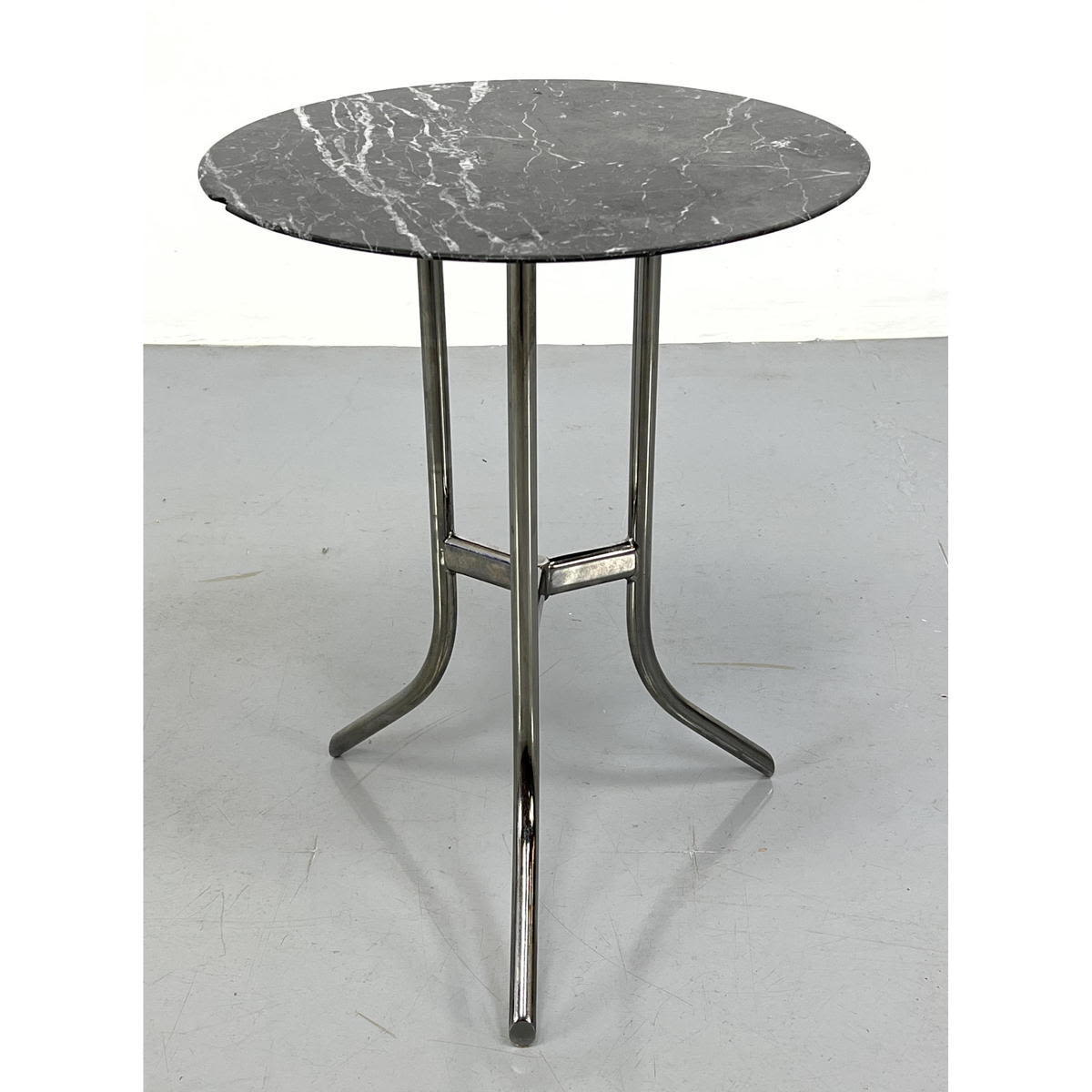 Appraisal: CEDRIC HARTMAN Style Marble Top Side Table Beveled Top Dimensions