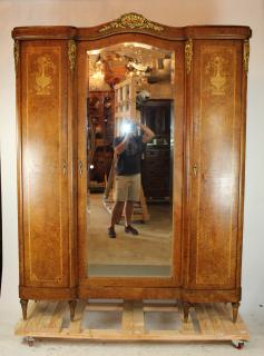 Appraisal: French Louis XVI triple armoire with marquetry French Louis XVI