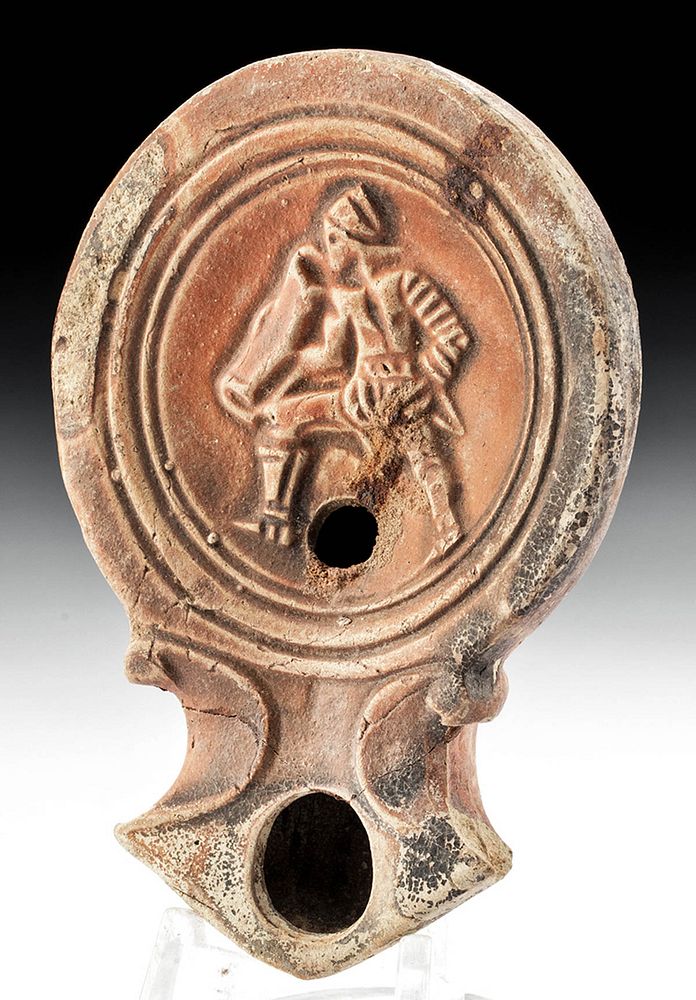 Appraisal: Roman Terracotta Oil Lamp w Gladiator Roman early Imperial Period