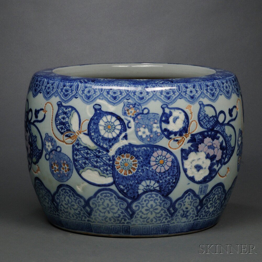 Appraisal: Blue and White Jardiniere Japan th century decorated with gourds