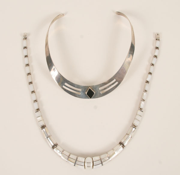 Appraisal: Two Taxco Mexico sterling inlay modern necklace and collar One