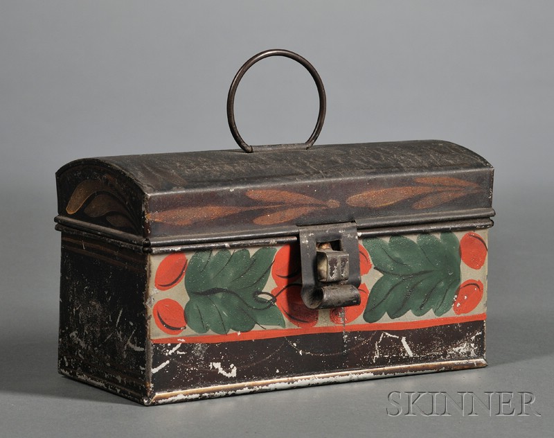 Appraisal: Small Paint-decorated Tinware Dome-top Trunk America early th century rectangular