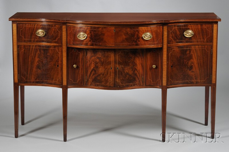 Appraisal: Federal-style Inlaid Mahogany and Mahogany Veneer Serpentine Sideboard ht lg