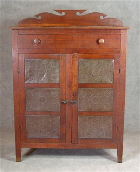 Appraisal: Walnut Pie Safe th Century Shaped cutout backsplash above two