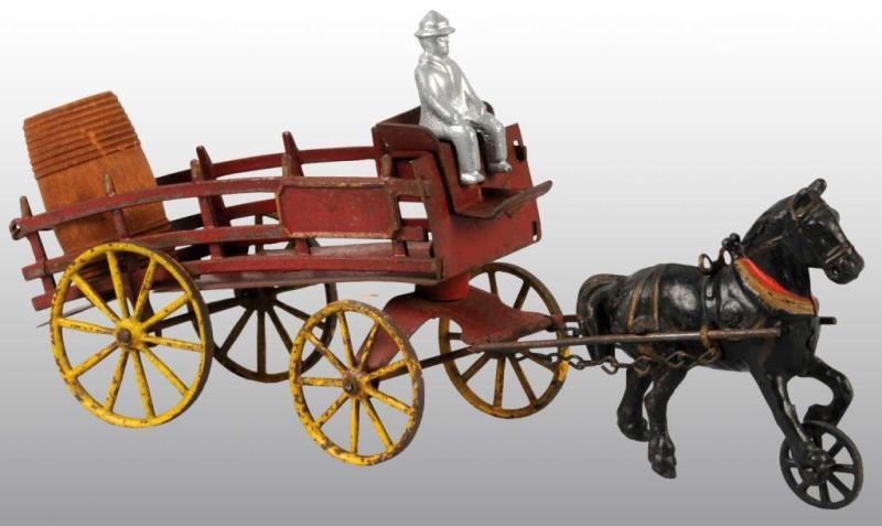 Appraisal: Cast Iron Wilkins Single Horse-Drawn Wagon Toy Description Pulled by