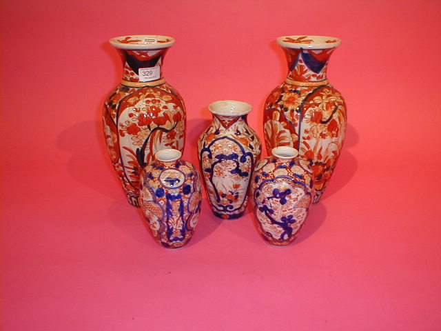 Appraisal: Five Imari baluster vases including two pairs