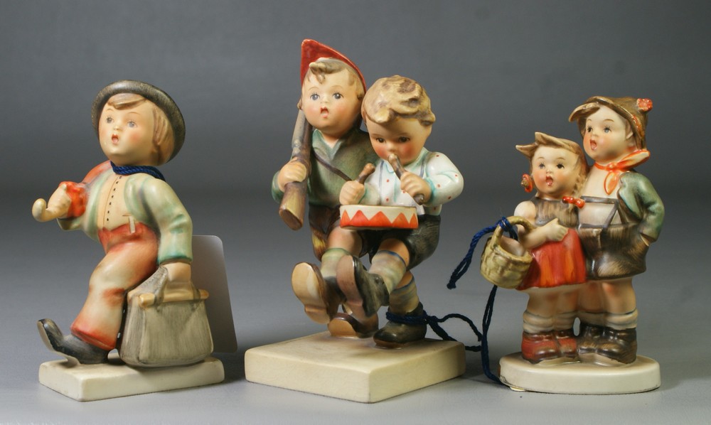 Appraisal: Hummel figurines Volunteers Hum some crazing Merry Wanderer Hum Surprise