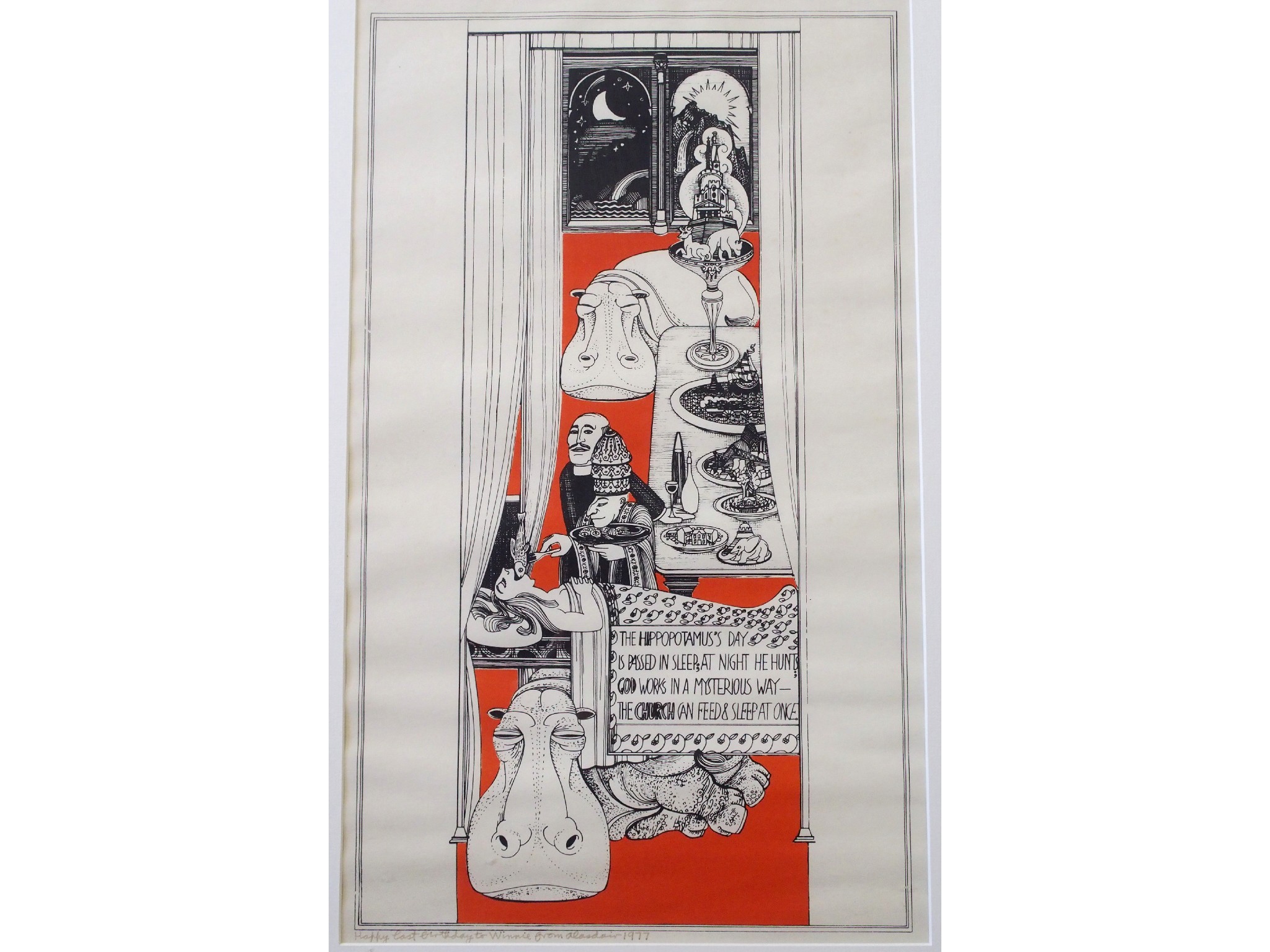 Appraisal: ALISDAIR GRAY Scottish b THE HIPPOPOTAMUSLithograph inscribed 'Happy Last Birthday