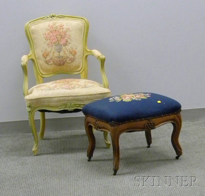 Appraisal: Louis XV Style Upholstered Painted Carved Wood Bergere and a